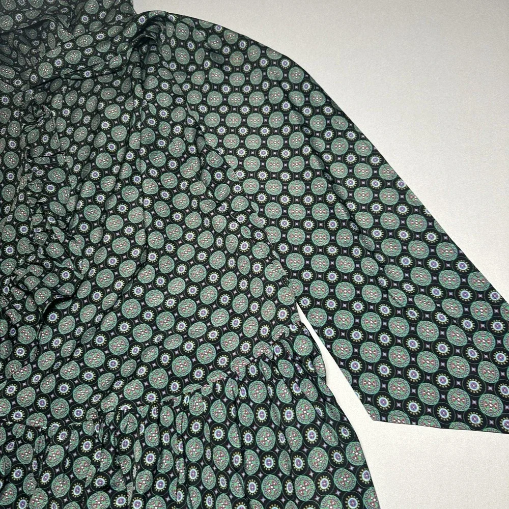 Tory Burch Dress Womens 2‎ Ruffle Green Batik Medallion Cottegecore Flowy Wrap